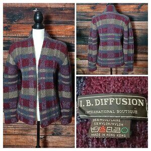 I.B. Diffusion Vintage 80s Cardigan Sweater Size M Wool Plaid Open Front